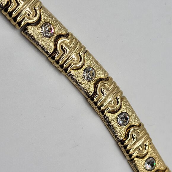 Estate Rhinestone Goldtone Tennis Wrap Thick Bracelet 7in - Picture 6 of 6